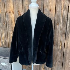 Lush Vintage cropped coat black faux fur Medium size Glamourous Elegant